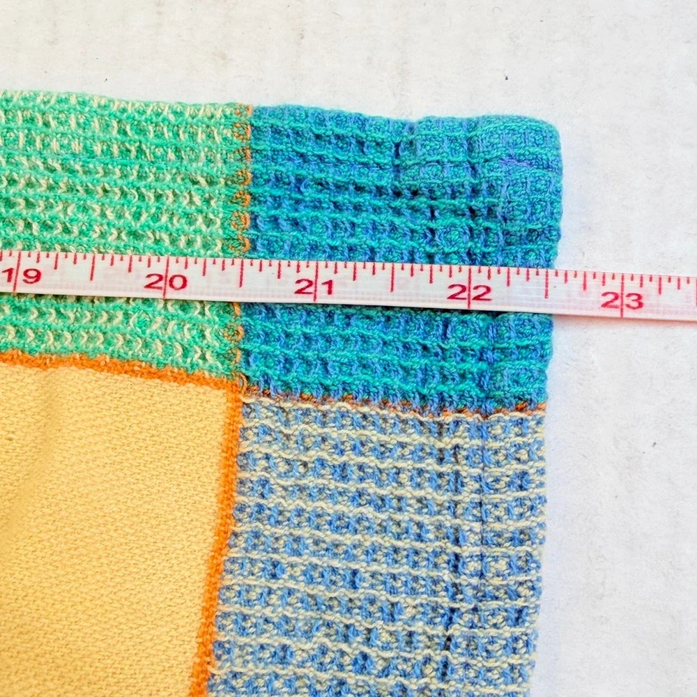 Primitive Artisan Frog Waffle Weave Tea Towel Green Blue Yellow Kitchen Towel